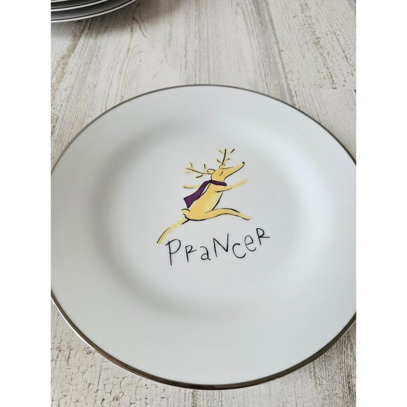 Pottery Barn Prancer reindeer plate salad 8.5 in dancing Xmas - Picture 1 of 4